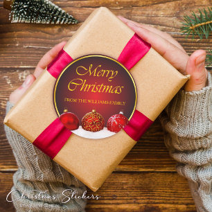 Red & Gold Holly Baubles Christmas Classic Round Sticker