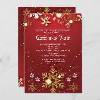 Red Gold Holly Baubles Christmas Holiday Party Invitation