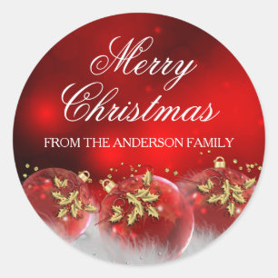 Red & Gold Holly Baubles Christmas Sticker