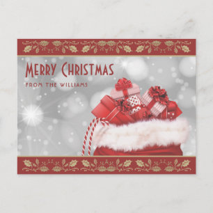 Red Gold Holly Christmas Presents Holiday Postcard