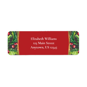 Red Gold Holly Christmas Return Address Label