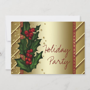 Red Gold Holly Corporate Holiday Party Invitation
