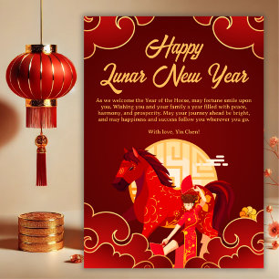 Red & Gold Horse Lunar Chinese New Year Holiday Card