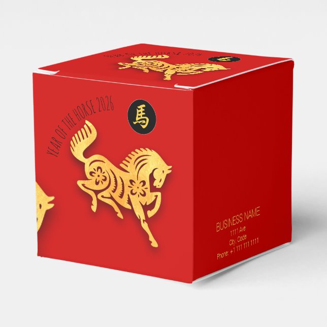 Red Gold Horse Papercut Chinese New Year 2026 CFB Favour Box (Front Side)