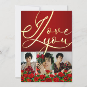 Red Gold I Love You Red Valentine’s Photo Collage Holiday Card