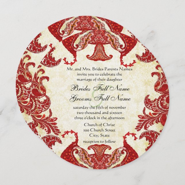 Red & Gold Indian Mehndi Wedding Invitation (Front/Back)
