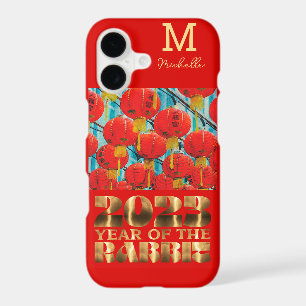 Red Gold Initial Monogram Lunar New Year of Rabbit