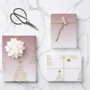 Red Gold Inspirational Christmas Tree Peace Joy Wrapping Paper Sheet