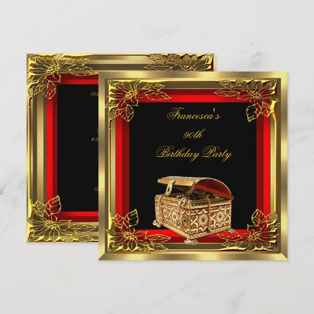 Red Gold Jewel Box Elegant Womans Birthday Party Invitation (Front/Back)