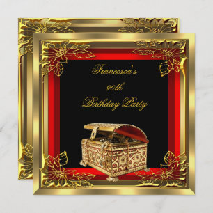 Red Gold Jewel Box Elegant Womans Birthday Party Invitation