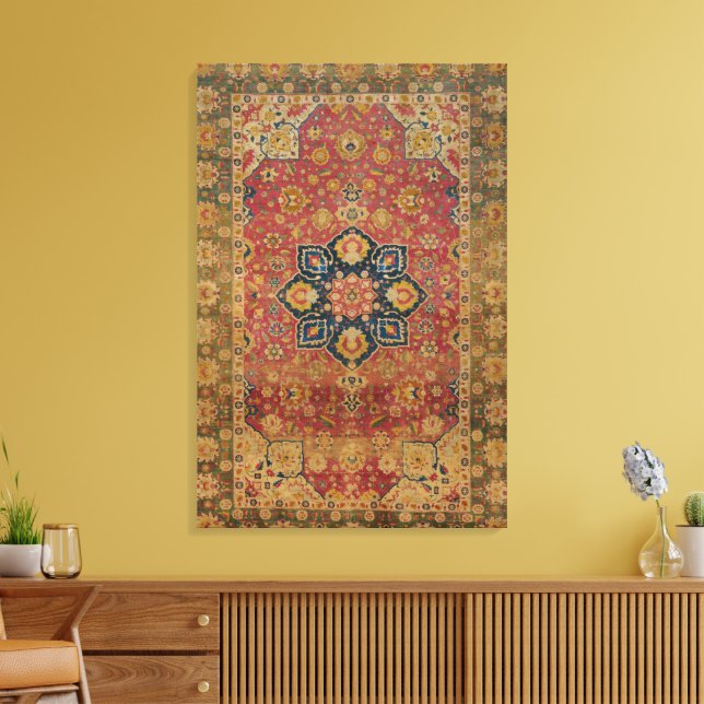 Red Gold Kashan Carpet Rug Persian Asian Canvas Print (Insitu(LivingRoom))