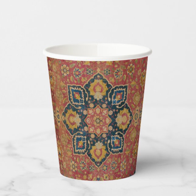Red Gold Kashan Carpet Rug Persian Asian Paper Cups (Left)