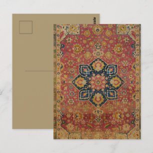 Red Gold Kashan Carpet Rug Persian Asian Postcard