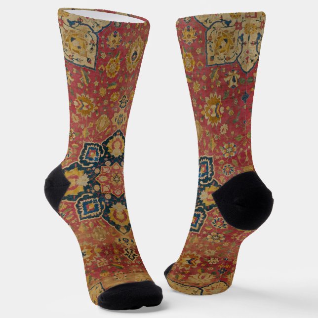 Red Gold Kashan Carpet Rug Persian Asian Socks (Angled)