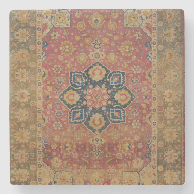 Red Gold Kashan Carpet Rug Persian Asian Stone Coaster (Front)