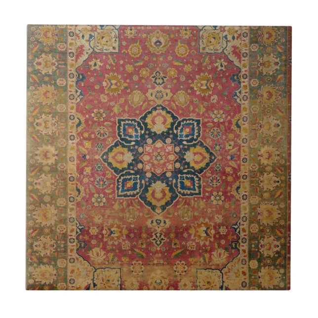 Red Gold Kashan Carpet Rug Persian Asian Tile (Front)