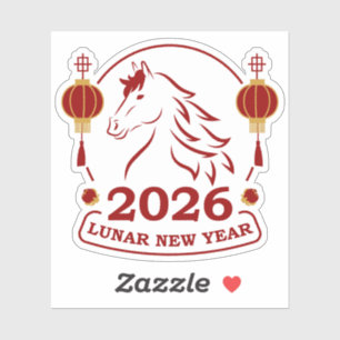 Red Gold Lantern Horse 2026 Lunar New Year Emblem