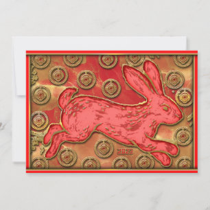 Red Gold Lanterns Rabbit 2023 Chinese New Year Holiday Card