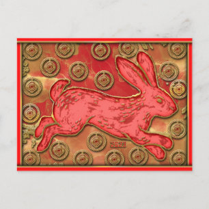 Red Gold Lanterns Rabbit 2023 Chinese New Year Holiday Postcard