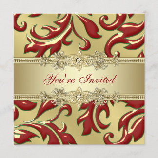 Red Gold Leaf Red Gold Corporate Christmas Party Invitation