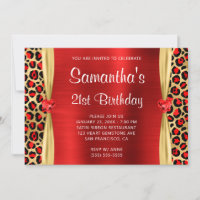 Red Gold Leopard Foil Gem Heart 21st Birthday