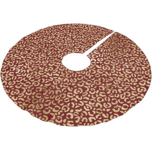 Red Gold Leopard Print  Brushed Polyester Tree Skirt