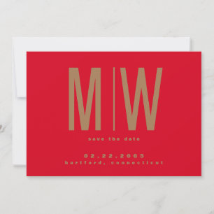 Red & Gold Lg. Monogram Wedding Save the Date