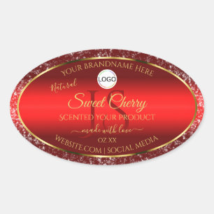 Red Gold Logo Initials Glitter Stars Product Label