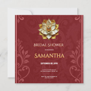 Red Gold Lotus Bridal Shower Invitation Luxury