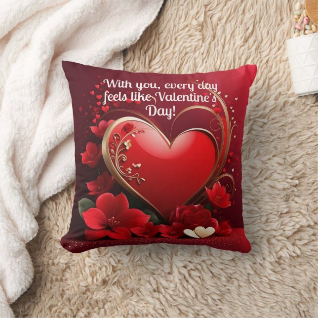 Red-Gold Love Heart Valentines Cushion (Blanket)