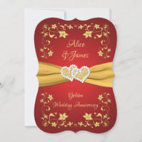 Red, Gold Love Hearts 50th Wedding Anniversary
