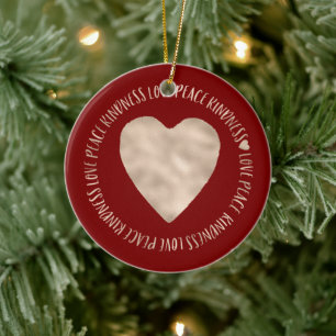Red Gold Love Peace Kindness Heart inspirational Ceramic Tree Decoration