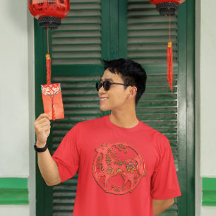 Red Gold Lunar New Year Horse Chinese Zodiac T-Shirt