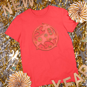 Red Gold Lunar New Year Ox Chinese Zodiac T-Shirt