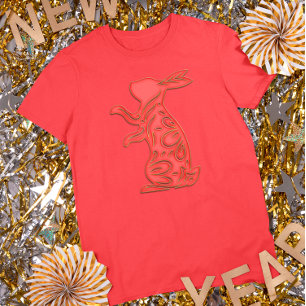 Red Gold Lunar New Year Rabbit Chinese Zodiac T-Shirt