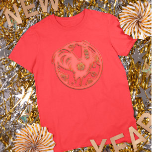 Red Gold Lunar New Year Rooster Chinese Zodiac T-Shirt