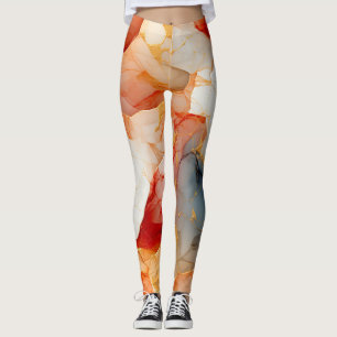 Red gold magic abstract marble leggings