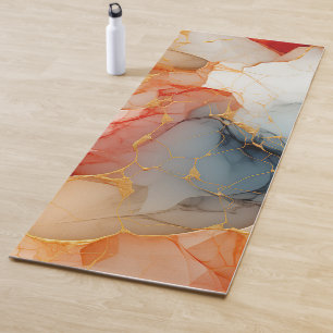 Red gold magic abstract marble yoga mat