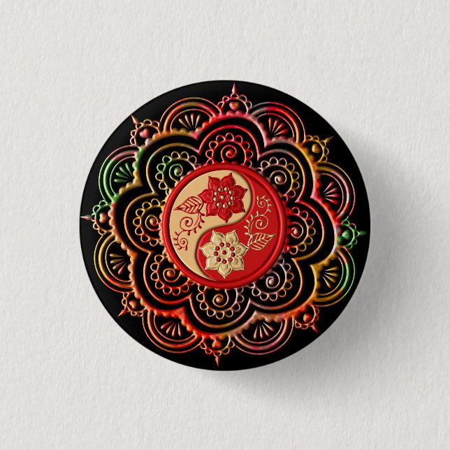 Red & Gold Mandala 3 Cm Round Badge (Front)