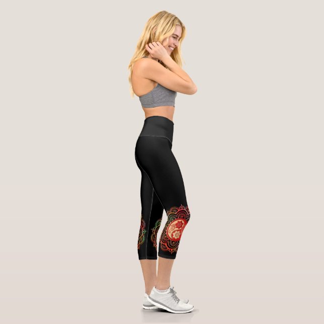 Red & Gold Mandala Capri Leggings (Right)