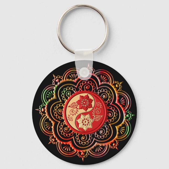 Red & Gold Mandala Key Ring (Front)