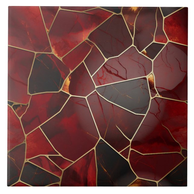 Red Gold Marble Mosaic, Digital Illustration Tile (Front)