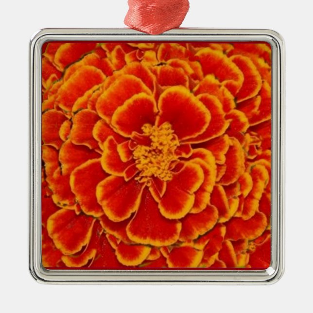 Red & Gold Marigold Flower Gifts by Sharles Metal Tree Decoration (Front)