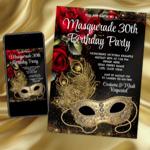 Red Gold Masquerade Party Invitation