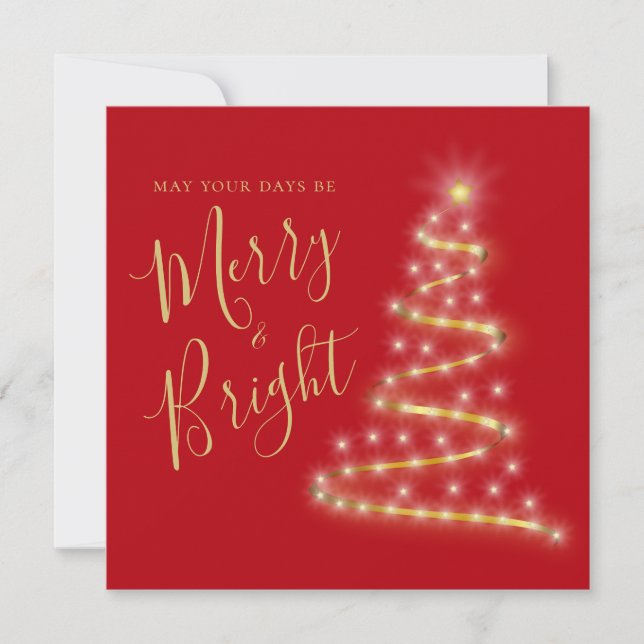 Red Gold  Merry and Bright Non Photo  Holiday Card (Front)