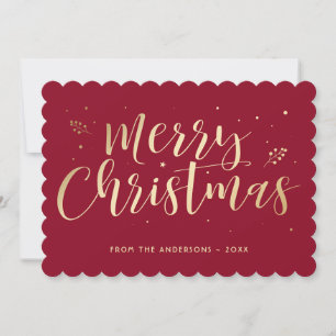 Red Gold Merry Christmas Calligraphy Holiday Card