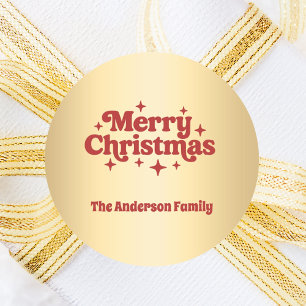 Red gold Merry Christmas favour Classic Round Sticker