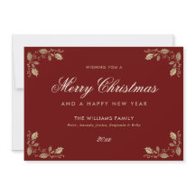 Red Gold Merry Christmas Happy New Year Card