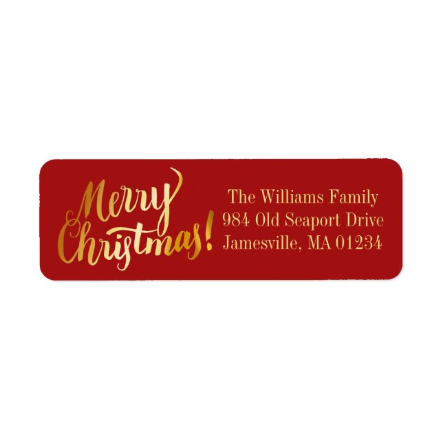 Red & Gold Merry Christmas Return Address Labels (Front)