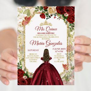 Red & Gold Mexican Mis Quince XV Anos Butterfly Invitation